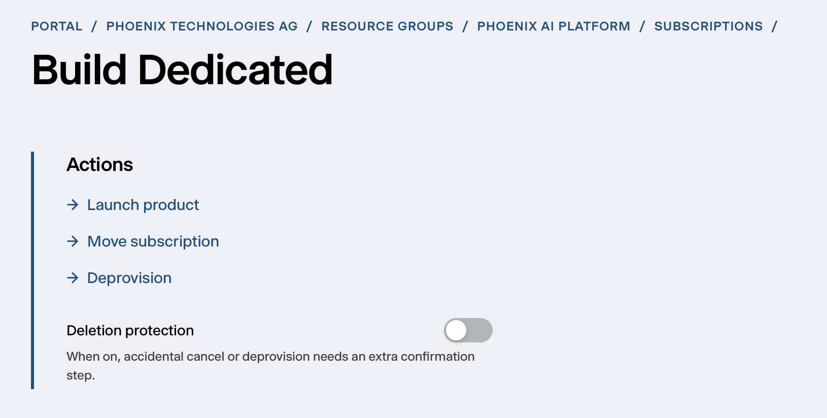 Subscription actions: Launch product, Move subscription and Deprovision